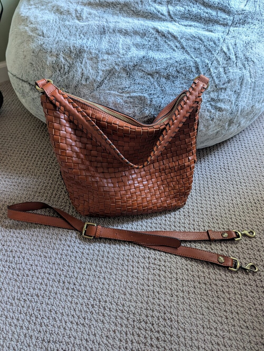 Patricia Nash Woven Leather Shoulder Bag in Brown